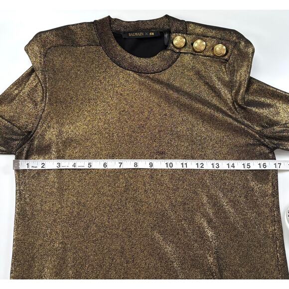 Balmain x H&M Metallic Gold Knit Long Sleeve Top Size 6 - Picture 8 of 11